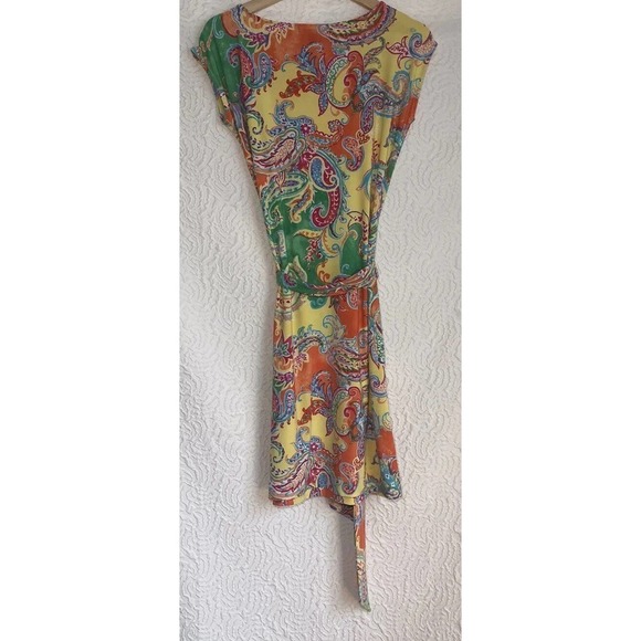 RALPH LAUREN Stretch Paisley Midi Short Sleeve Colorful Dress Size Petite Small - Picture 9 of 9